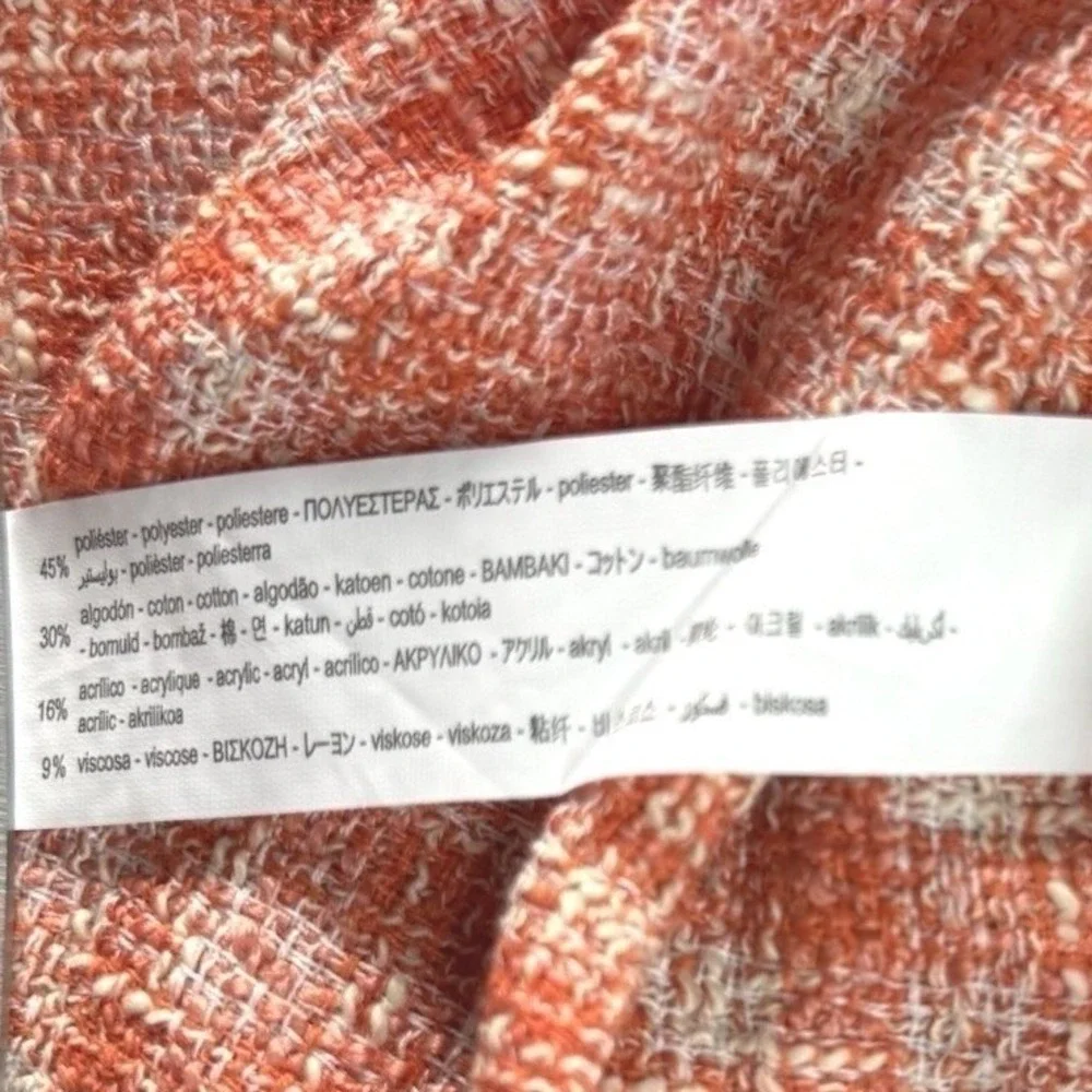 Zara Womens Small Orange White Tweed Plaid Pleated Mini Skirt Preppy Chic A-Line